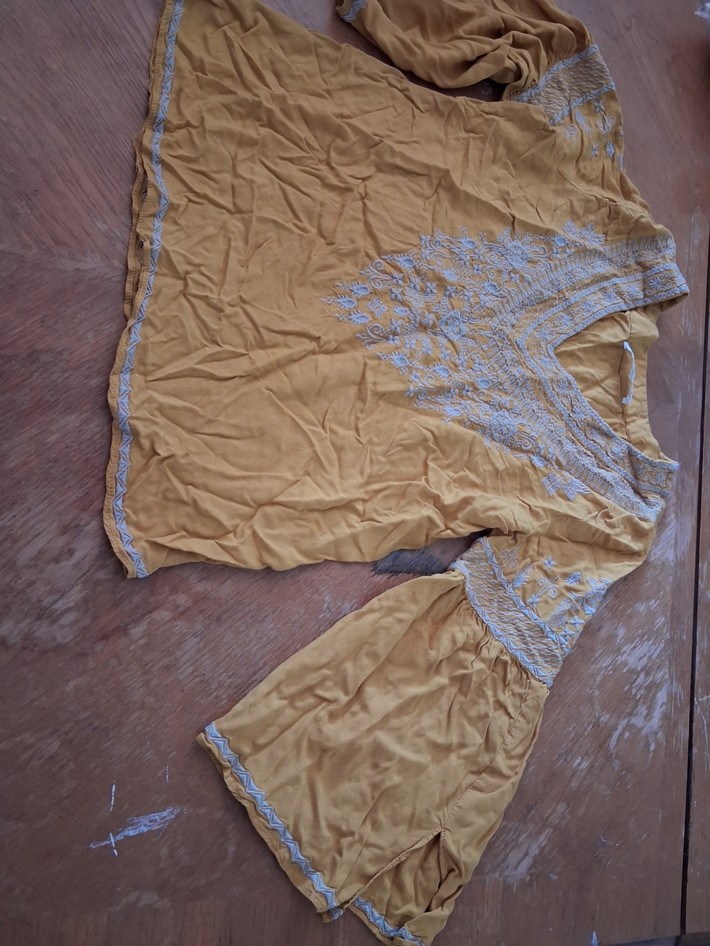 Chelsea & Theodore Mustard Yellow Embroidered Top